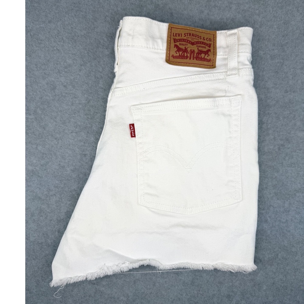Levis High Rise Shorts White Distressed Denim Cutoff Button Fly Size 29